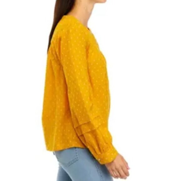 Wonderly Long Sleeve Shirt Yellow Gold Puff Sleeve BOHO Embroidered Medium NWT - Picture 4 of 8